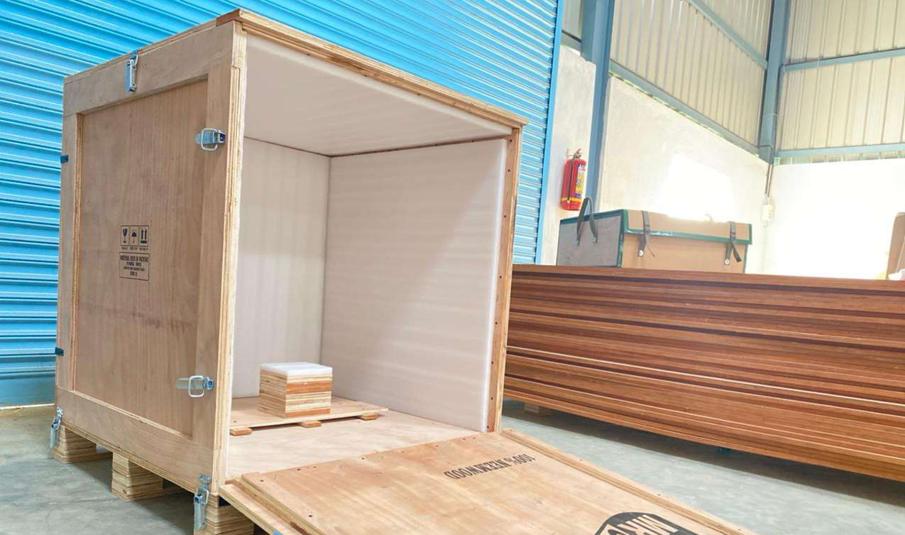 Foam-lined plywood case, ready to load